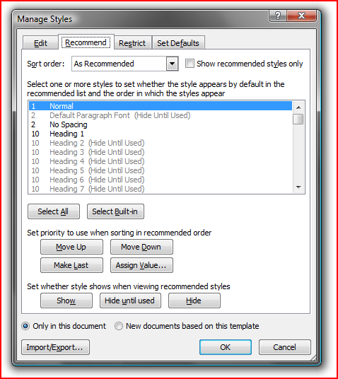 Manage Styles in Word - Recommend