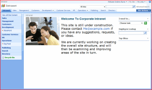 Internet Explorer showing SharePoint with a large font