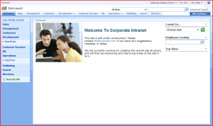 Internet Explorer showing SharePoint with a small font