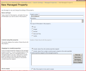 New Managed Property Page