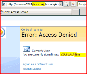 Dina can't get to Branch A - Access denied
