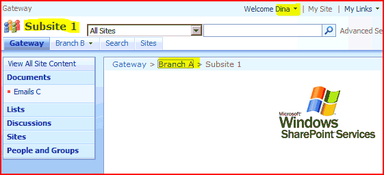 Dina can still visit Subsite 1